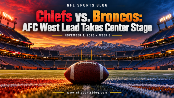 Chiefs vs. Broncos: AFC West Lead Takes Center Stage — NFL Sports Blog graphic with a football and empty stadium; no players.