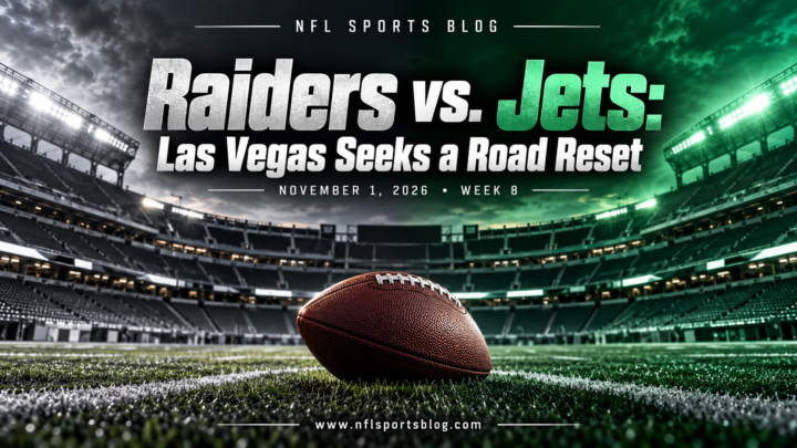 Raiders vs. Jets: Las Vegas Seeks a Road Reset — NFL Sports Blog graphic with a football and empty stadium; no players.